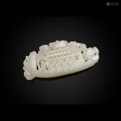 WHITE JADE RETICULATED 'DRAGON BOAT' PLAQUE QING DYNASTY, 18...