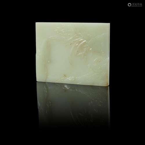 WHITE JADE INSCRIBED 'ORCHID IN VALLEY' PLAQUE QING DYNASTY,...