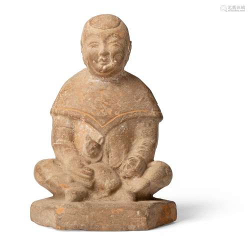 POTTERY FIGURE OF A BOY HOLDING RABBIT SONG DYNASTY