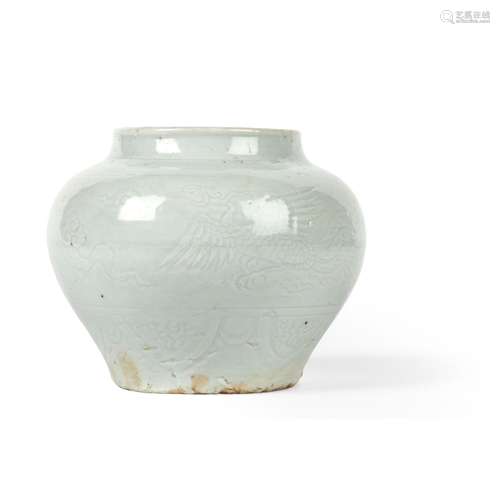 CARVED QINGBAI-GLAZED 'PHEONIX' JAR MING DYNASTY OR LATER