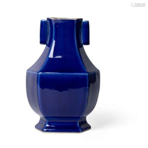 BLUE-GLAZED HEXAGONAL VASE QING DYNASTY, DAOGUANG MARK AND P...