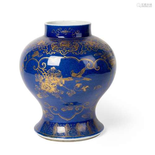 GILT-DECORATED POWDER-BLUE-GLAZED BALUSTER VASE QING DYNASTY...