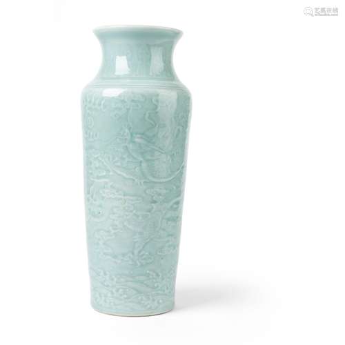 CARVED CELADON-GLAZED ‘DRAGON’ SLEEVE VASE QING YI TANG MARK