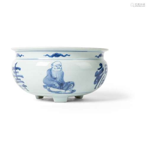 BLUE AND WHITE 'THREE STARS' CENSER QING DYNASTY, 19TH CENTU...