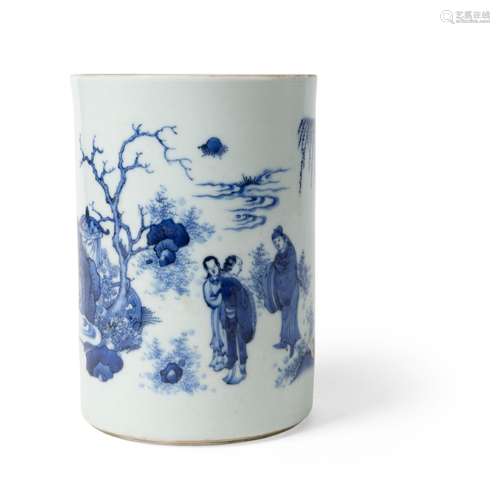 BLUE AND WHITE BRUSH POT QING DYNASTY, 19TH CENTURY