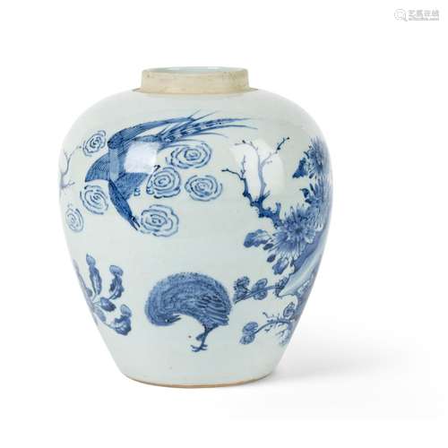 BLUE AND WHITE 'FLOWER AND BIRD' GINGER JAR QING DYNASTY, 19...