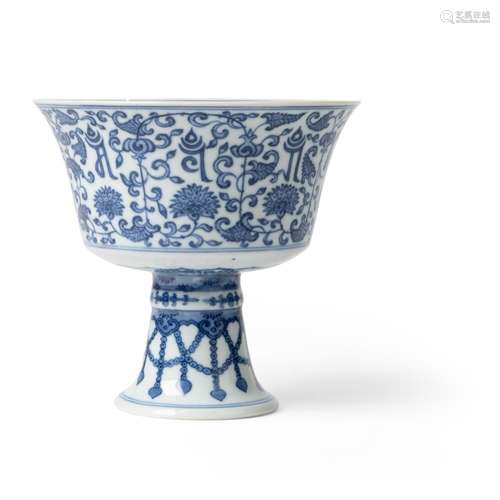 BLUE AND WHITE 'LANCA' STEM CUP QING DYNASTY, DAOGUANG SIX-C...