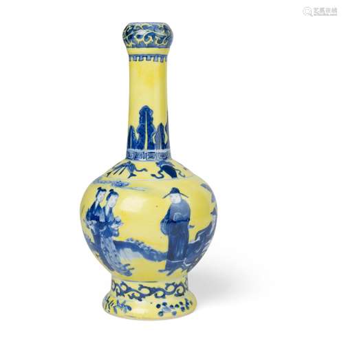 UNDERGLAZE-BLUE YELLOW-GROUND GARLIC-HEAD VASE QING DYNASTY,...