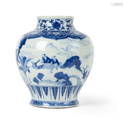 BLUE AND WHITE 'LITERATI' JAR QING DYNASTY, 19TH CENTURY