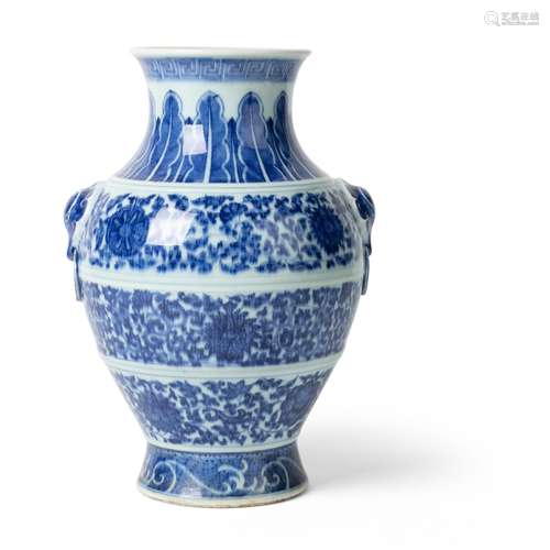 BLUE AND WHITE 'FLORAL' VASE QIANLONG MARK BUT 19TH-20TH CEN...