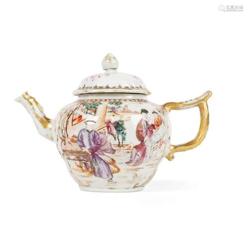 EXPORT FAMILLE ROSE LOBED TEAPOT QING DYNASTY, 18TH CENTURY