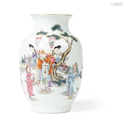 FAMILLE ROSE 'PROMOTION AND LONGEVITY' VASE QING DYNASTY, GU...