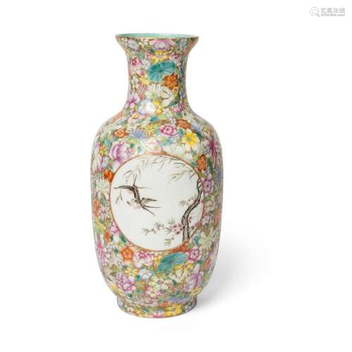 FAMILLE ROSE 'MILLEFLEUR' VASE QIANLONG MARK BUT REPUBLIC PE...