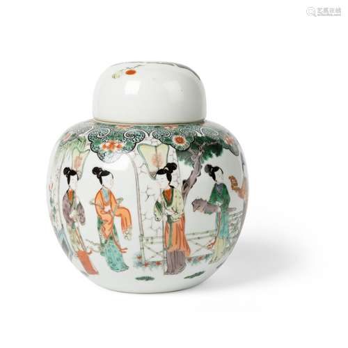 FAMILLE VERTE 'LADIES AND BABY' GINGER JAR AND COVER QING DY...