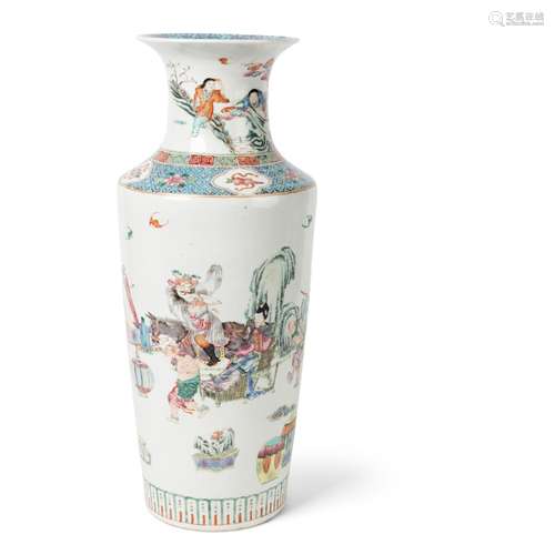 FAMILLE ROSE BALUSTER VASE QING DYNASTY, QIANLONG MARK BUT 1...