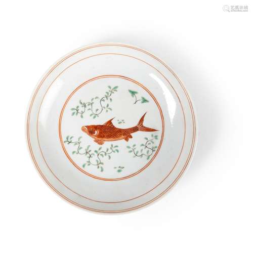 IRON-RED AND GREEN-ENAMELLED 'FISH AND SEAGRASS' PLATE QING ...