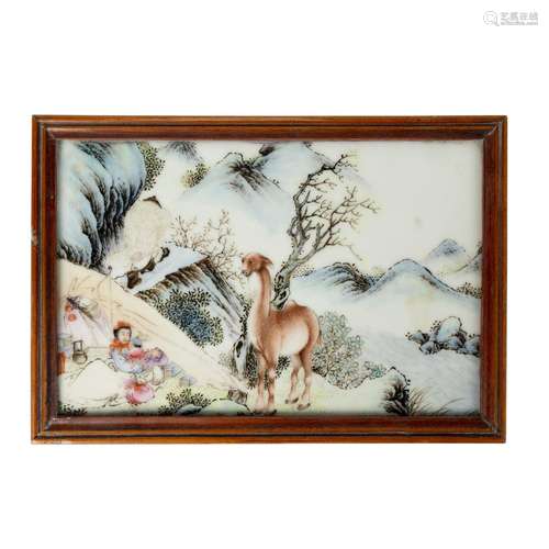 FAMILLE ROSE 'CAMEL' PORCELAIN PLAQUE 20TH CENTURY