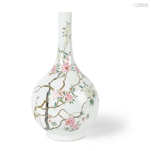 FAMILLE ROSE 'PEONY' BOTTLE VASE QING DYNASTY, 18TH-19TH CEN...