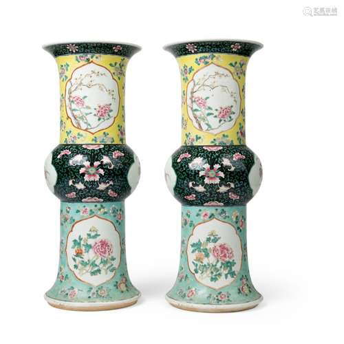 PAIR OF FAMILLE ROSE 'GU' VASES QING DYNASTY, 19TH CENTURY