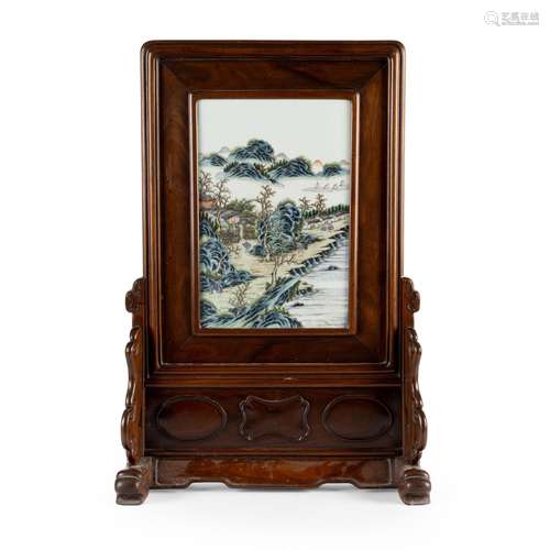 FAMILLE ROSE PORCELAIN PLAQUE INSET TABLE SCREEN 19TH-20TH C...