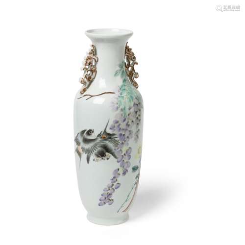 QIANJIANG ENAMELLED 'WISTERIA' HANDLED VASE QING DYNASTY, GU...