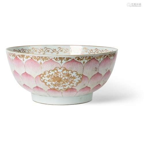 LARGE FAMILLE ROSE 'LOTUS' PUNCH BOWL QING DYNASTY, QIANLONG...