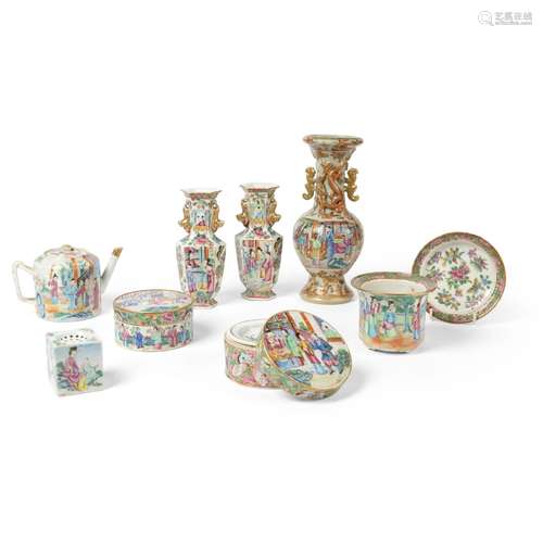 GROUP OF NINE CANTON FAMILLE ROSE WARES QING DYNASTY, 19TH C...