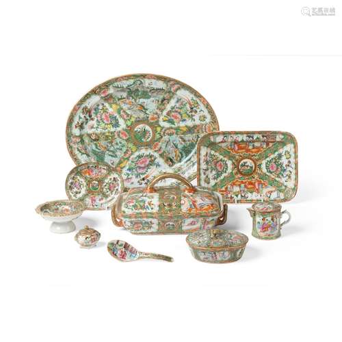 GROUP OF NINE CANTON FAMILLE ROSE WARES QING DYNASTY, 19TH C...