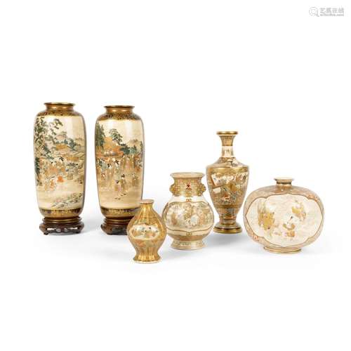 GROUP OF SIX SATSUMA VASES MEIJI PERIOD