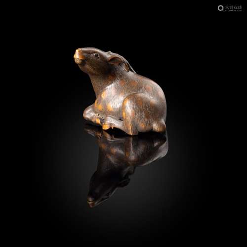 WOOD NETSUKE OF A DEER BY SAKAI MASAKIYO (ACTIVE 19TH CENTUR...