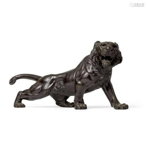 LARGE BRONZE OKIMONO OF A TIGER MEIJI PERIOD