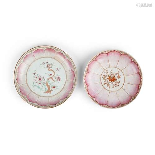 TWO FAMILLE ROSE 'LOTUS' PLATES QING DYNASTY, QIANLONG PERIO...