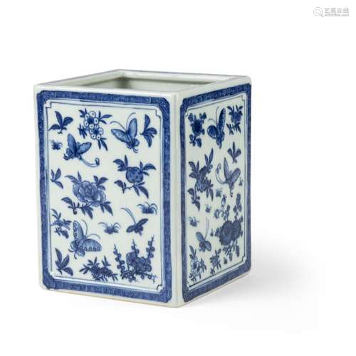 BLUE AND WHITE 'BUTTERFLIES' SQUARE BRUSH POT QIANLONG MARK ...