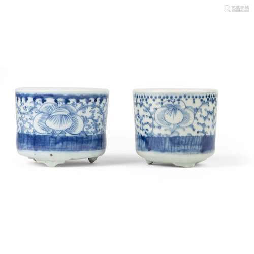 TWO BLUE AND WHITE INCENSE BURNERS QING DYNASTY, 18TH CENTUR...