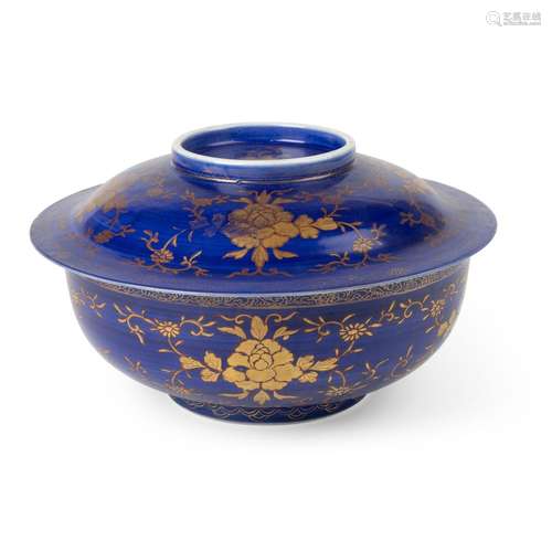 GILT-DECORATED BLUE-GLAZED TUREEN AND COVER FOR OTTOMAN MARK...