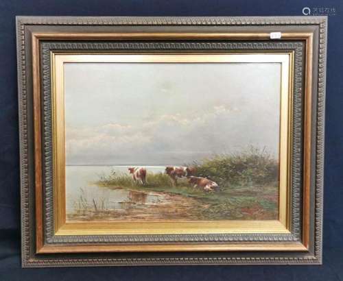 PAINTING: "COASTAL LANDSCAPE WITH COWS"