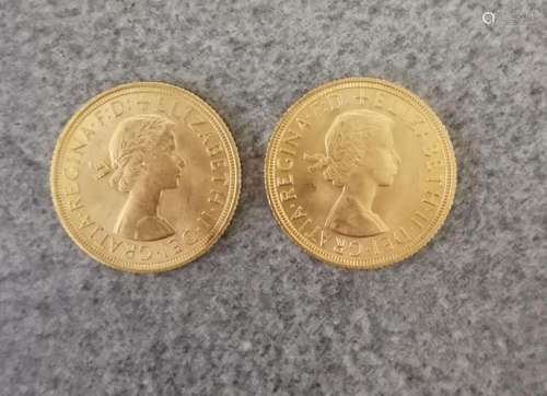 TWO GOLD COINS SOVEREIGN 1 POUND