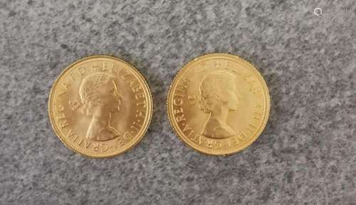 TWO GOLD COINS SOVEREIGN 1 POUND