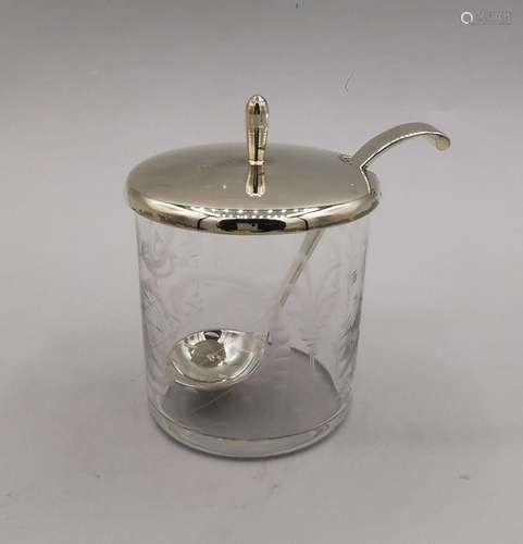 JAM JAR WITH SILVER-PLATED LID AND SPOON