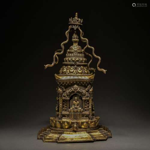 A gilt-bronze pagoda