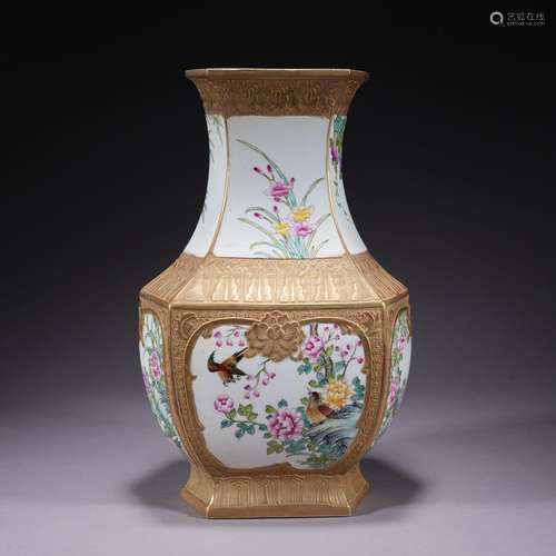 A famille-rose 'floral and birds' vase