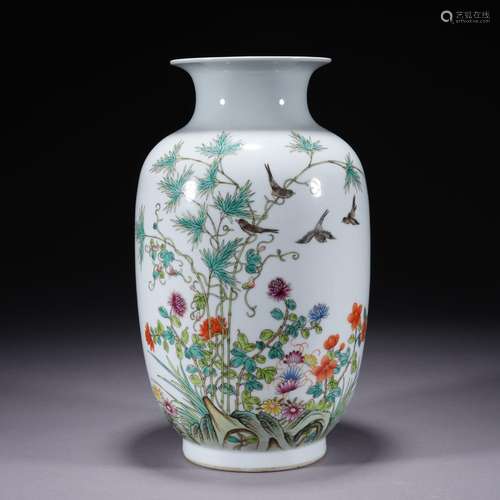 A famille-rose 'floral and birds' vase