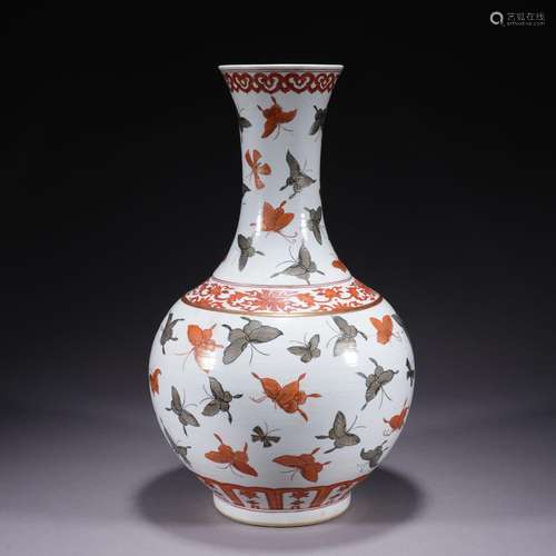 A famille-rose 'butterfly' globular vase