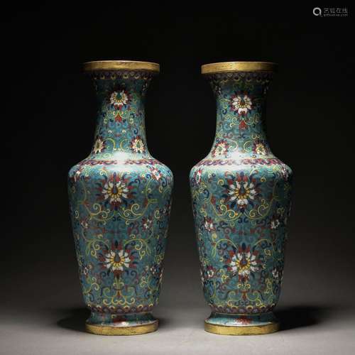 A pair of Cloisonne enamel 'flowers' vase