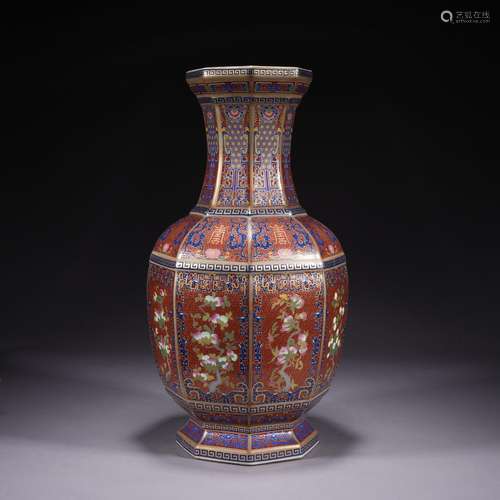 An enamel vase painting in gold