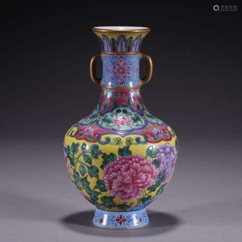 An enamel 'floral' vase painting in gold