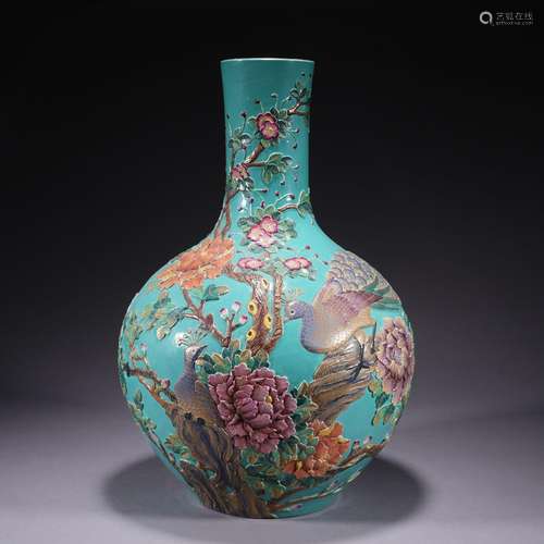 A famille-rose 'floral and birds' globular vase