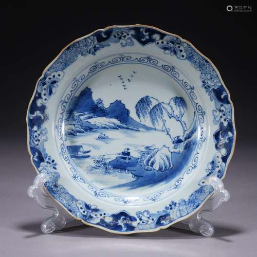 A blue and white 'landscape' dish