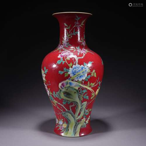 An enamel 'floral and birds' vase