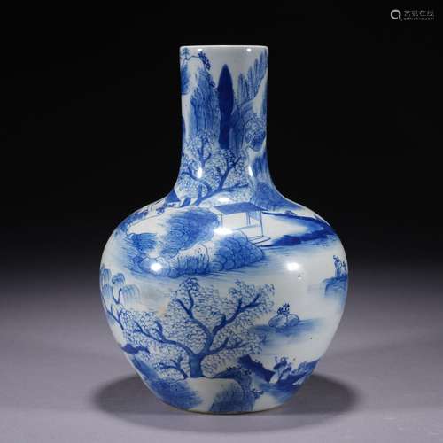 A blue and white 'landscape' globular vase